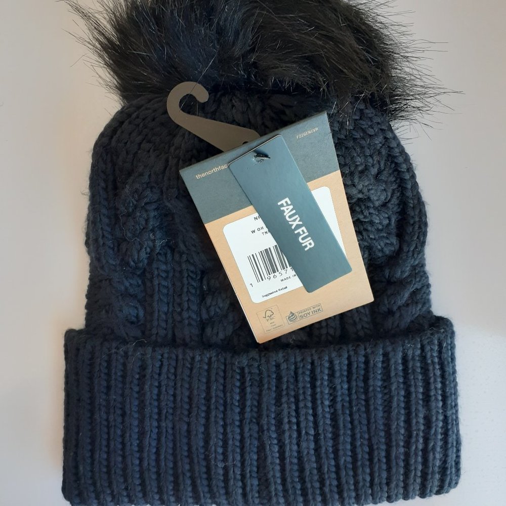The North Face TNF Black Women's Oh Mega Pom Beanie Hat NWT Authentic - Picture 2 of 4